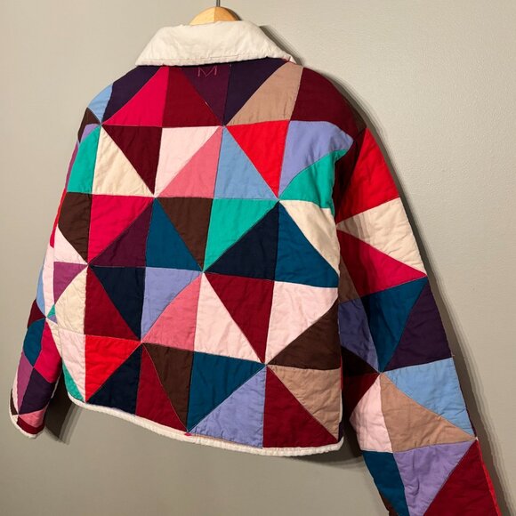 Handmade Quilted Jacket Coat Cotton XS-Small Pink Blue Purple Cropped - Picture 6 of 11